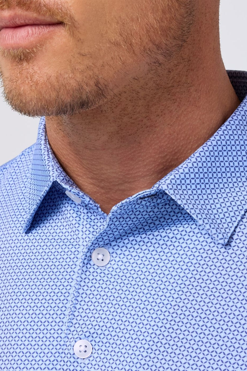 Wholesale,Mizzen + Main, Mizzen + Main Blue Tile Dot Performance Trim Fit Polo, Blue, Small-40-TagSMedium-42-TagMLarge-45-TagLExtra Large-48-TagXL