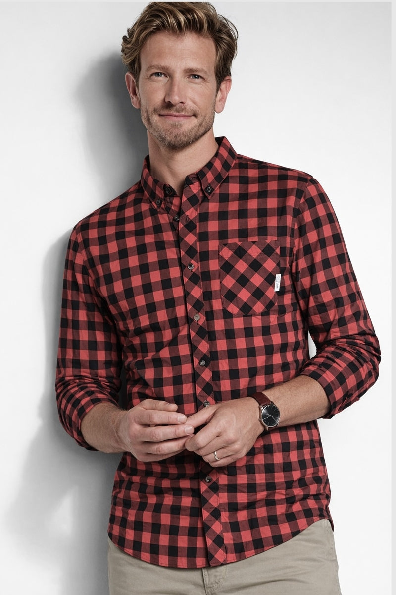 Brand Partner,Wise River, Wise River Red/Black Check Performance Shirt, Red, Small-39-TagS