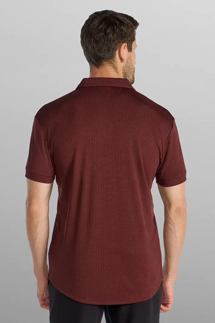 Wholesale,BYLT, BYLT Maroon Ribbed Drop-cut Open V Polo, Red, Small-40-TagSMedium-42-TagMLarge-44-TagLExtra Large-48-TagXLExtra Extra Large-52-TagXXLExtra Extra Extra Large-56-Tag3XL