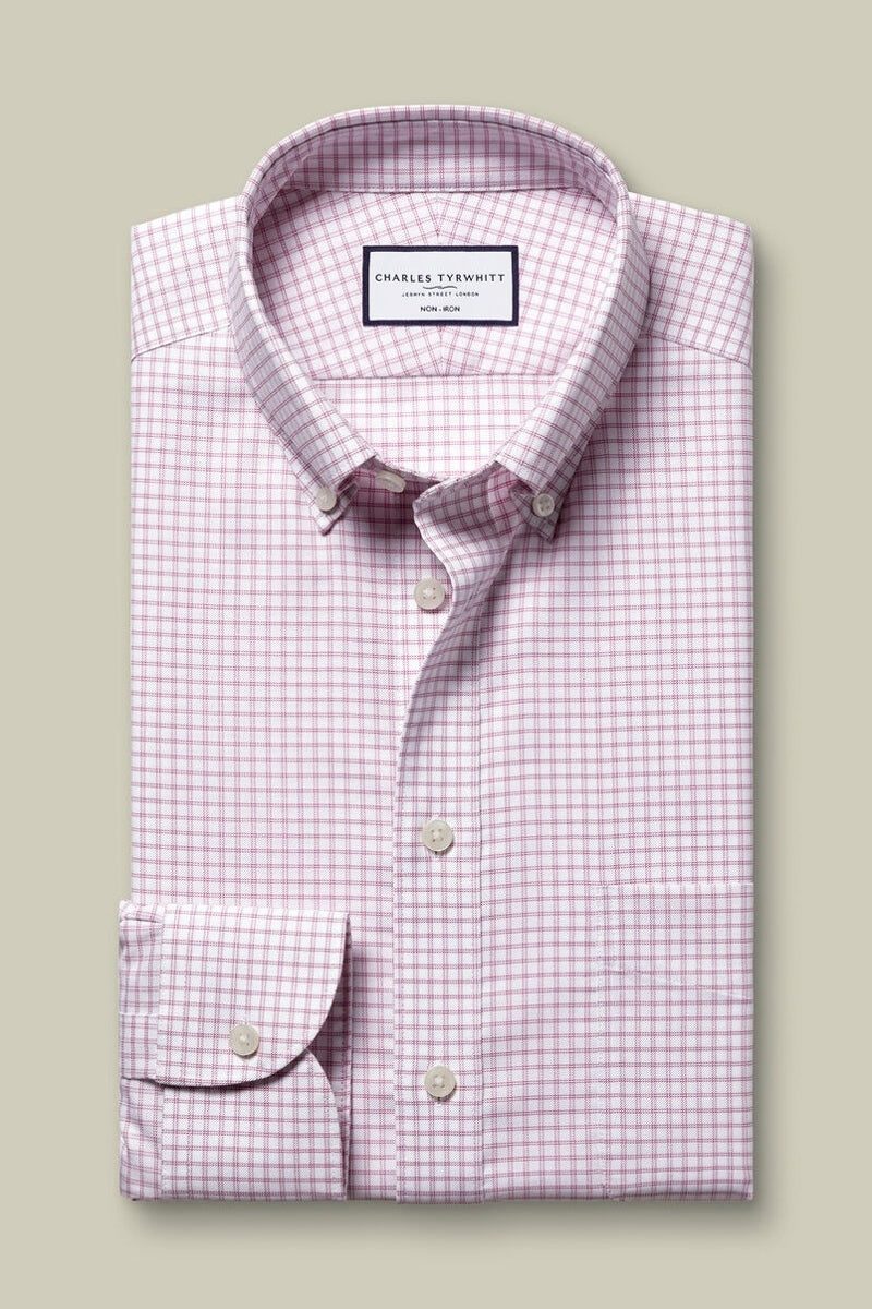 Wholesale,Charles Tyrwhitt, Charles Tyrwhitt Dark Pink Stretch Oxford Check Shirt, Pink, Small-40-Tag15Medium-44-Tag16Extra Large-48-Tag17