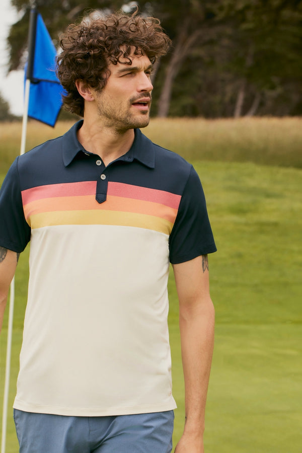 Marine Layer Navy/Cream Recycled Chest Striped Polo