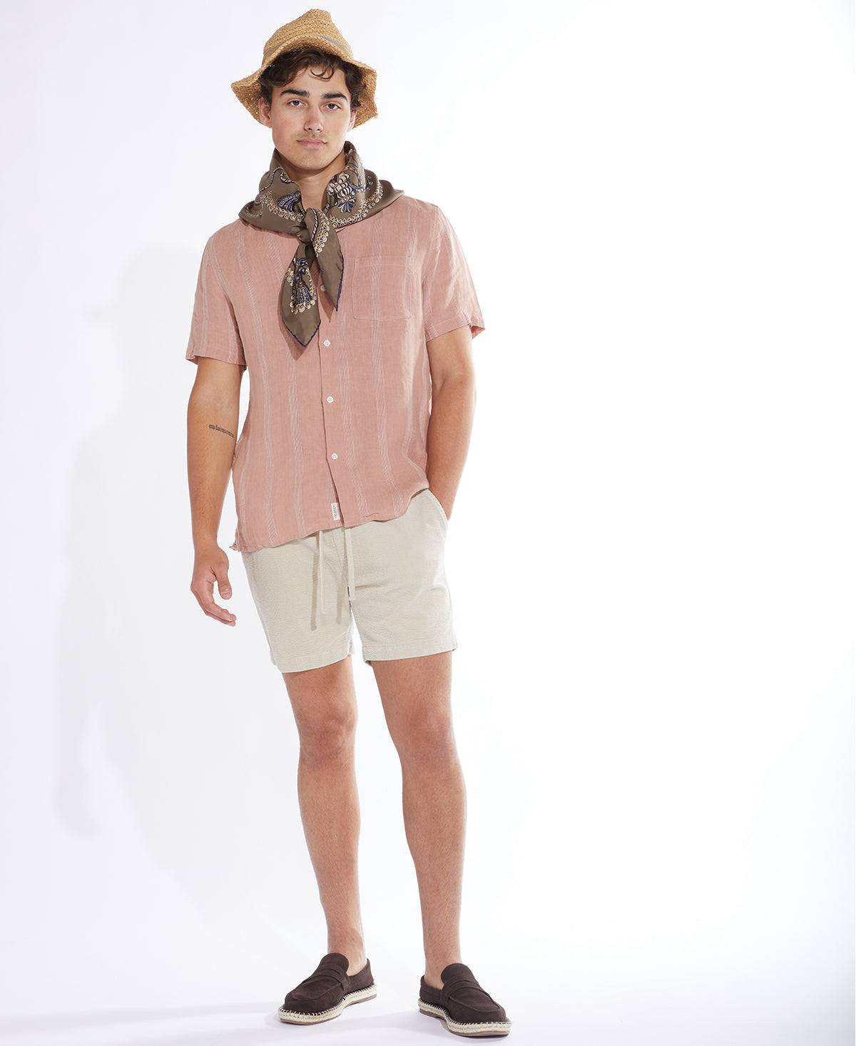 Wholesale,Civil Society, Civil Society Dusty Pink Tonal Striped Cotton/Linen Blend Short Sleeve Shirt, Pink, Extra Large-48-TagXL