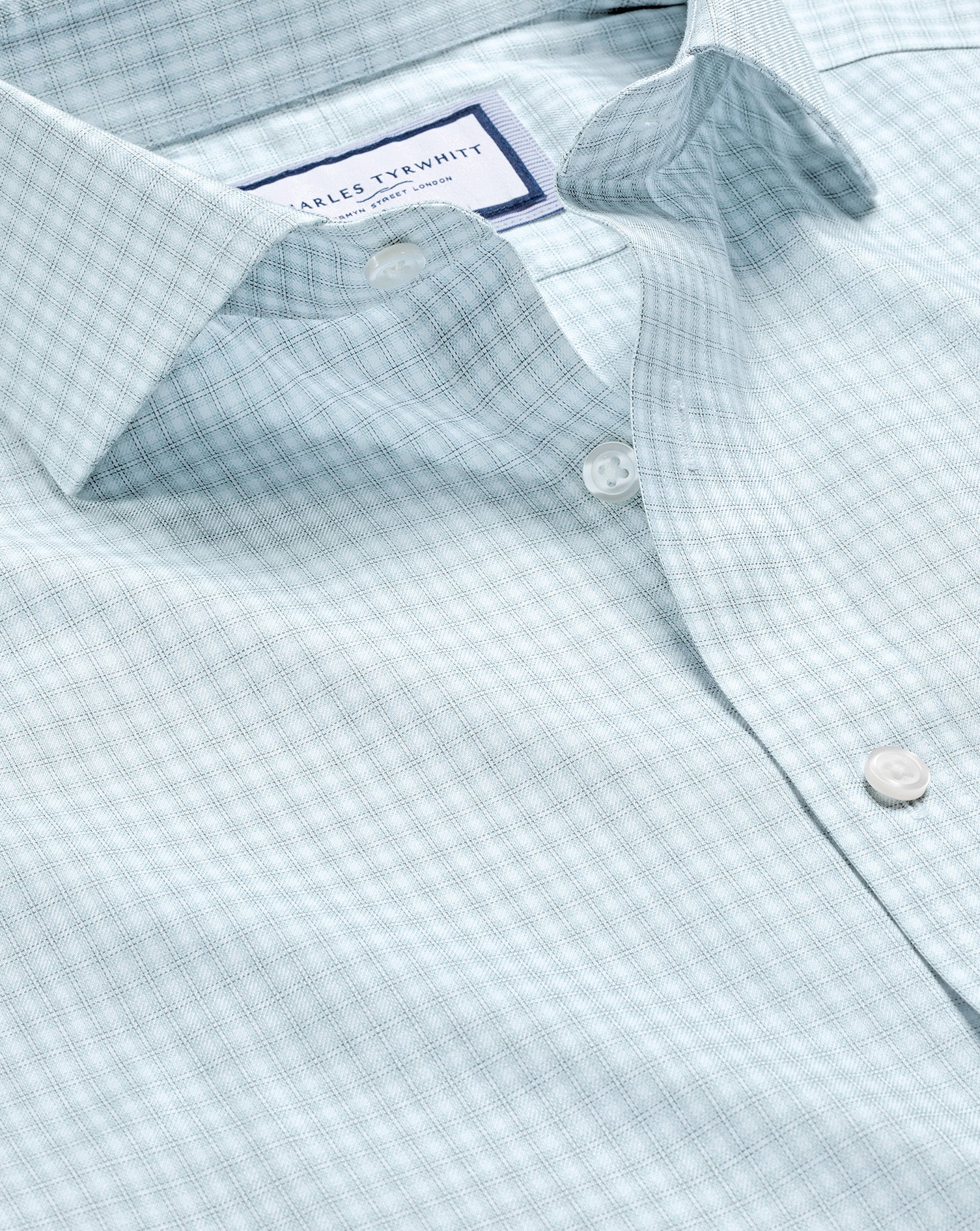 Wholesale,Charles Tyrwhitt, Charles Tyrwhitt Pale Teal Green Double Check Spread Collar Non-Iron Classic Fit Shirt, Green, Extra Extra Large-54-Tag44