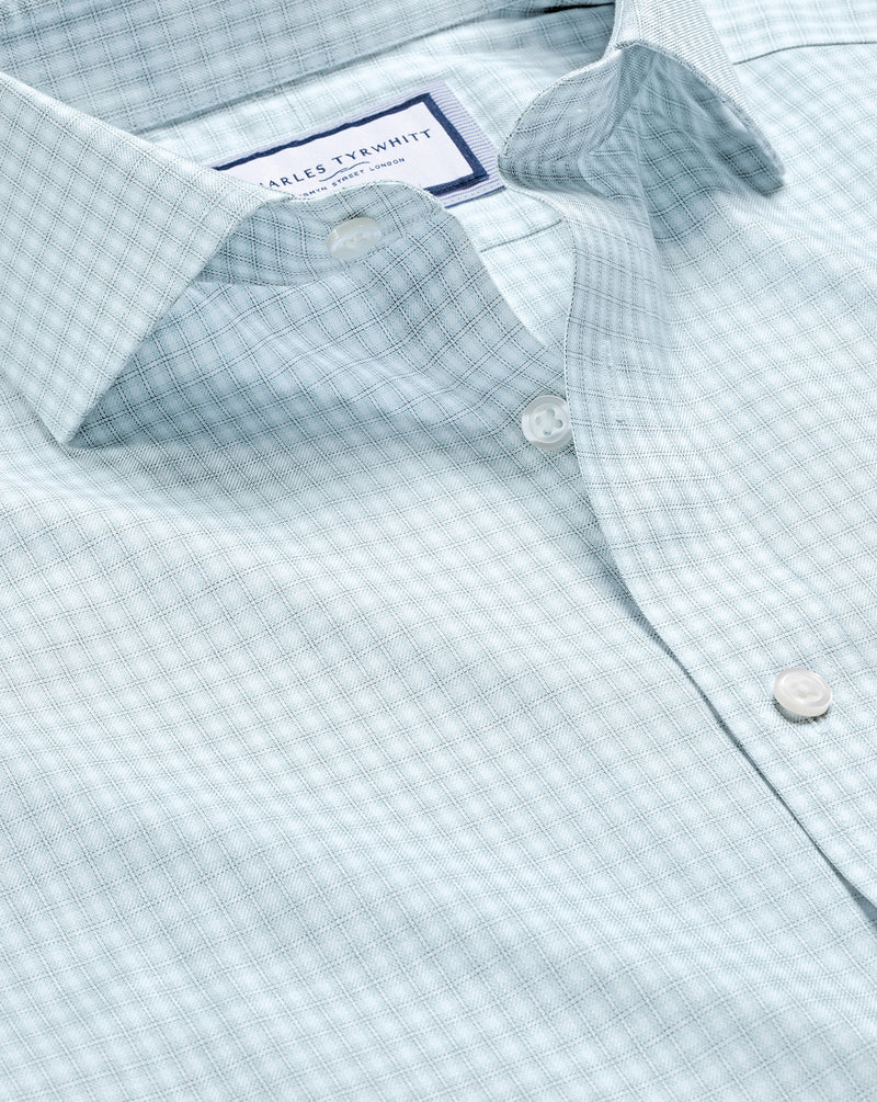 Charles Tyrwhitt Pale Teal Green Double Check Spread Collar Non-Iron Classic Fit Shirt