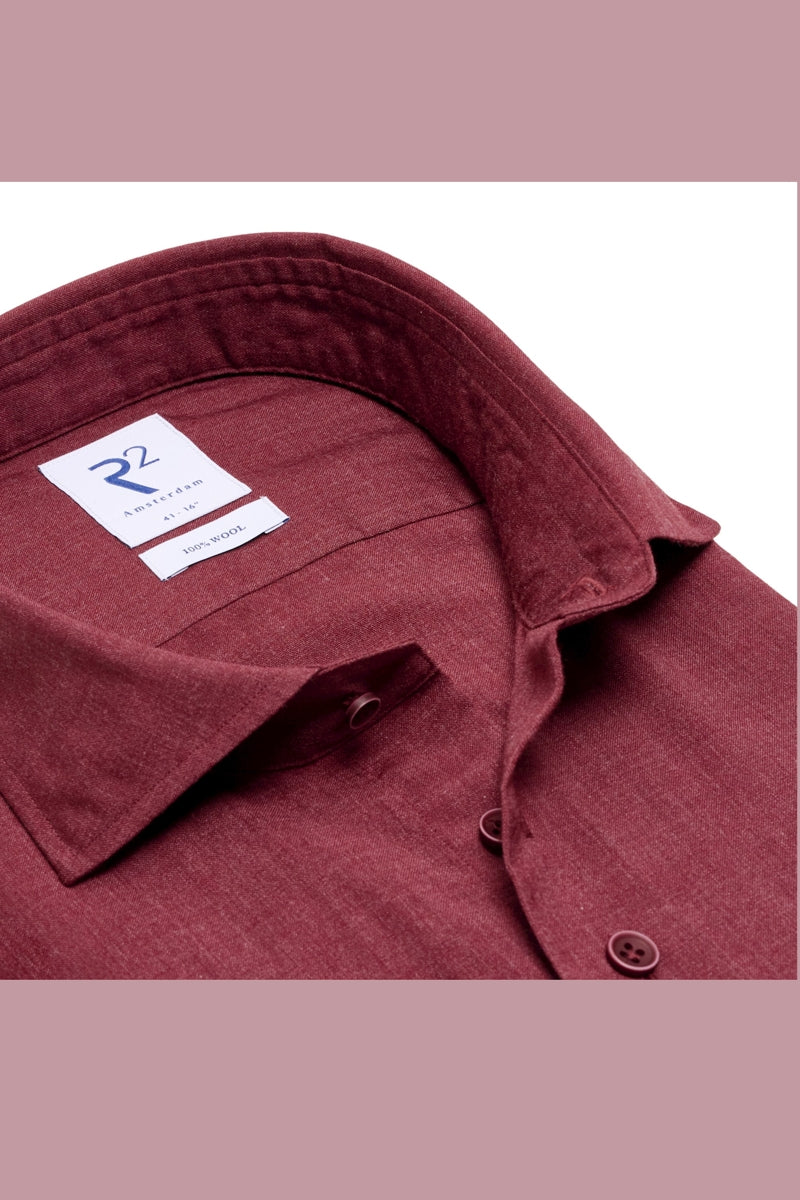 Direct From Brand,R2 Amsterdam, R2 Amsterdam Dark Red 100% Wool Shirt, Red, Medium-44-Tag41