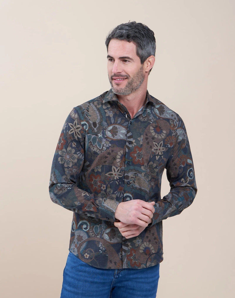 R2 Amsterdam Green Paisley Long Sleeve Button Up Shirt