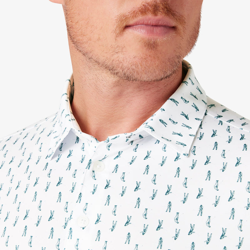 Mizzen + Main White with Green Golf Print Moisture-wicking Antimicrobial Tech Classic Fit Versa Polo