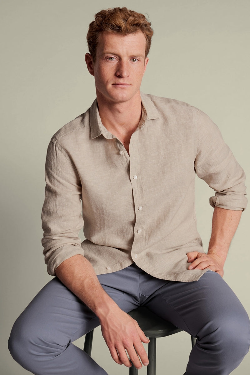 Wholesale,Charles Tyrwhitt, Charles Tyrwhitt Oatmeal Pure Linen Shirt, Tan, Extra Extra Large-52-TagXXL