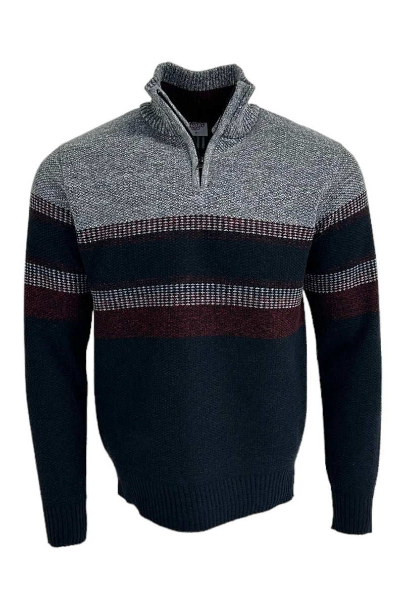 Faire,Sugar, Sugar Wine/Grey Fleece-lined Knit Mock Zip Pullover, Red, Extra Extra Large-48-TagXXL