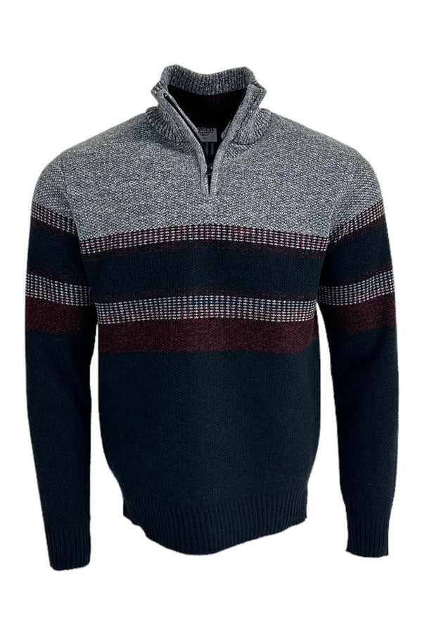 Sugar Wine/Grey Fleece-lined Knit Mock Zip Pullover