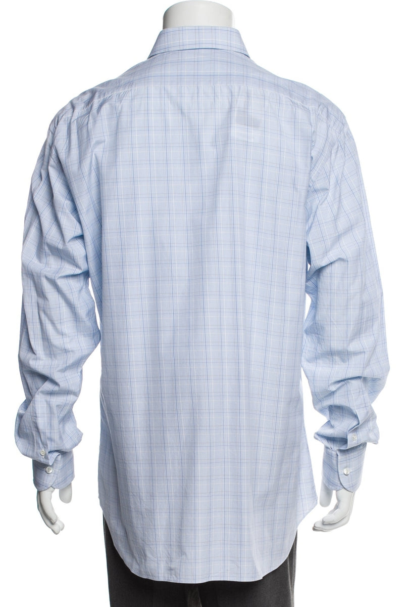 RealReal,Brioni, Brioni Blue/White Plaid Print Long Sleeve Dress Shirt, Blue, Large-48-TagL