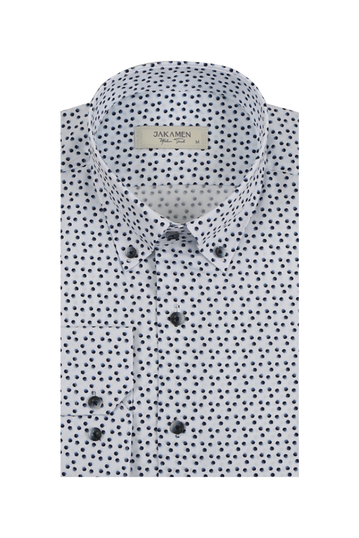 Wholesale,Jakamen, Jakamen White Polka Dot Print Long Sleeve Button Up Shirt, White, Extra Large-45-TagXXL