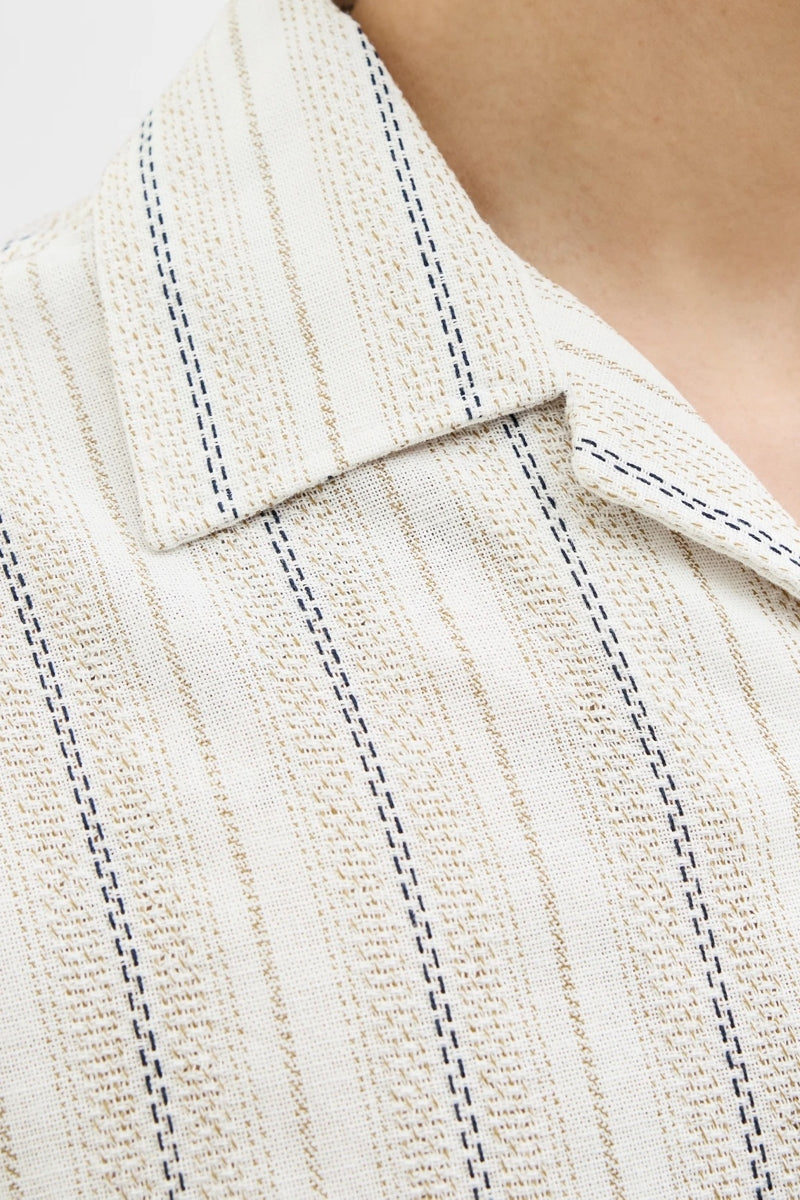 Wholesale,Jack & Jones, Jack & Jones Tan/Blue Striped Textured Shirt, Tan, Large-48-TagL