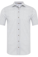 R2 Amsterdam Grey/White Stripped Stretch Short Sleeve Button Up Shirt