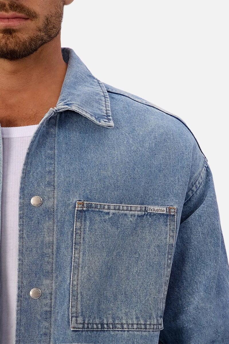 Wholesale,INDUSTRIE AUSTRALIA, INDUSTRIE AUSTRALIA Blue Denim Overshirt, Blue, Small-46-TagSMedium-48-TagMLarge-50-TagL