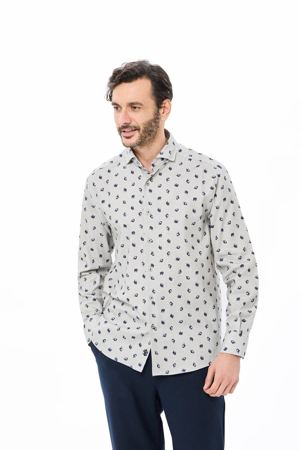 Luchiano Visconti Grey with Navy Acorn Print Gingham Shirt