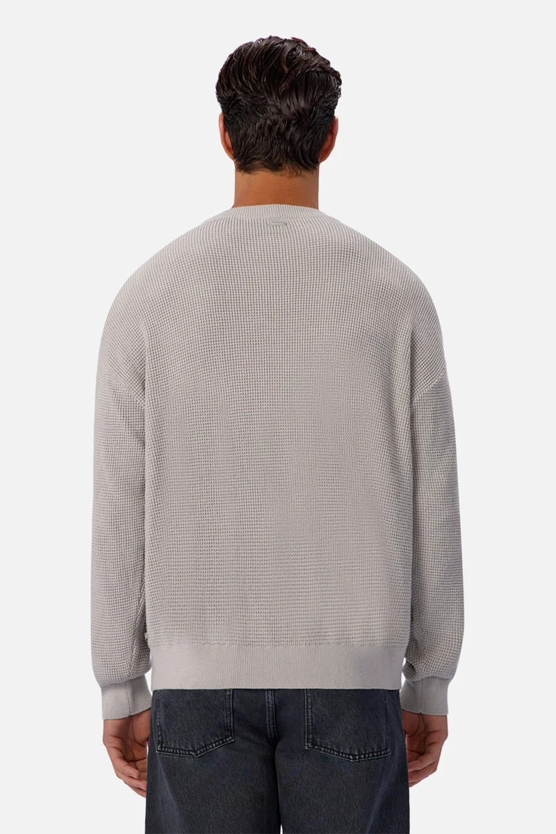 Wholesale,INDUSTRIE AUSTRALIA, INDUSTRIE AUSTRALIA Light Grey Waffle Textured Crewneck Long Sleeve Tee, Grey, Large-50-TagL