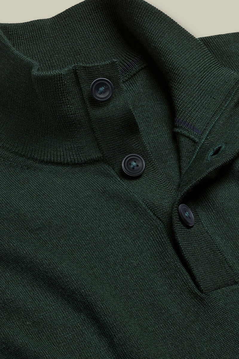 Wholesale,Charles Tyrwhitt, Charles Tyrwhitt Forest Green Pure Merino Wool Button Neck Pullover, Green, Large-45-TagL