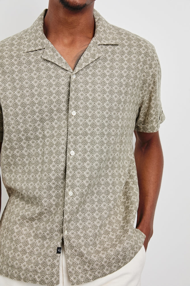 Wholesale,Rails, Rails Oat Olive Diamond Geo Stretch Linen Blend Shirt, Green, Medium-44-TagMLarge-47-TagLExtra Large-50-TagXL