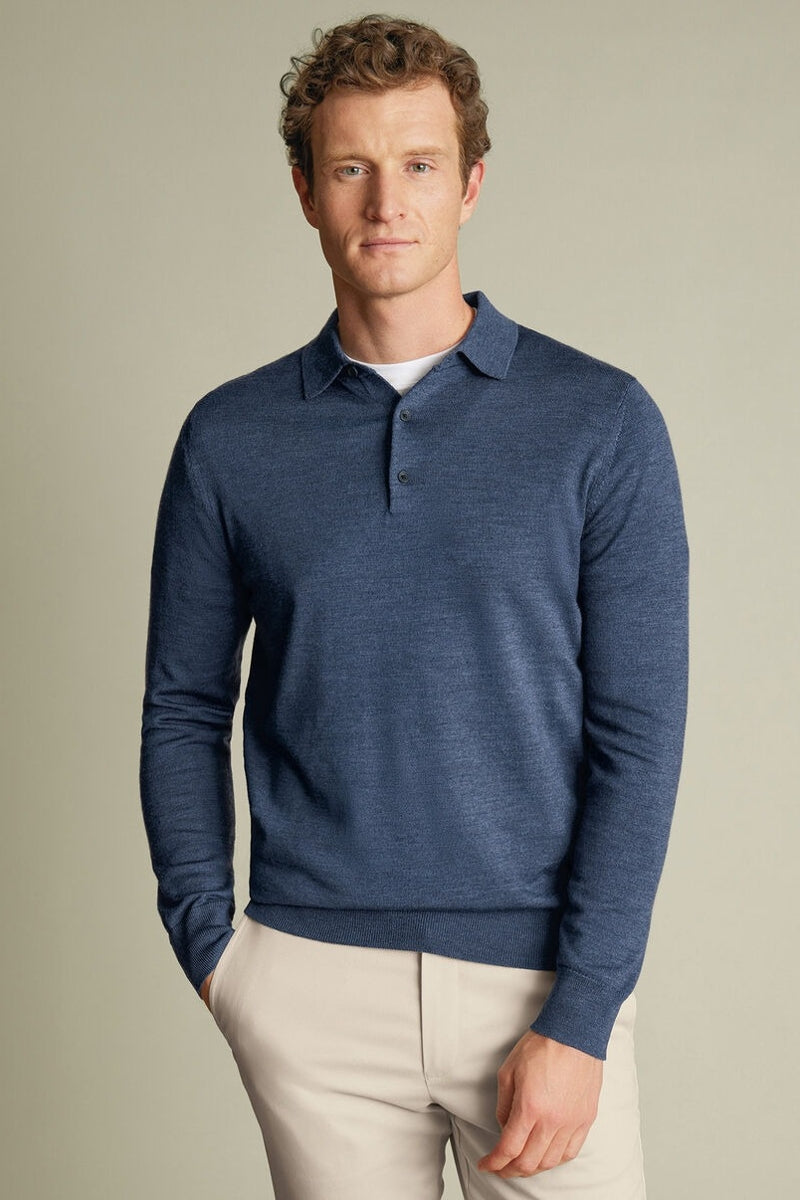 Wholesale,Charles Tyrwhitt, Charles Tyrwhitt Indigo Pure Merino Wool Sweater Polo, Blue, Extra Extra Large-51-TagXXL