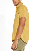 Civil Society Mustard Jacquard Stripes Cotton/Linen Blend Short Sleeve Shirt