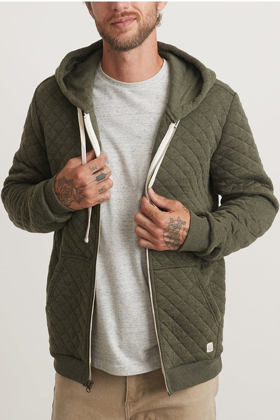 Wholesale,Marine Layer, Marine Layer Olive Heather Full Zip Corbet Quilted Hoodie, Green, Extra Large-46-TagXL