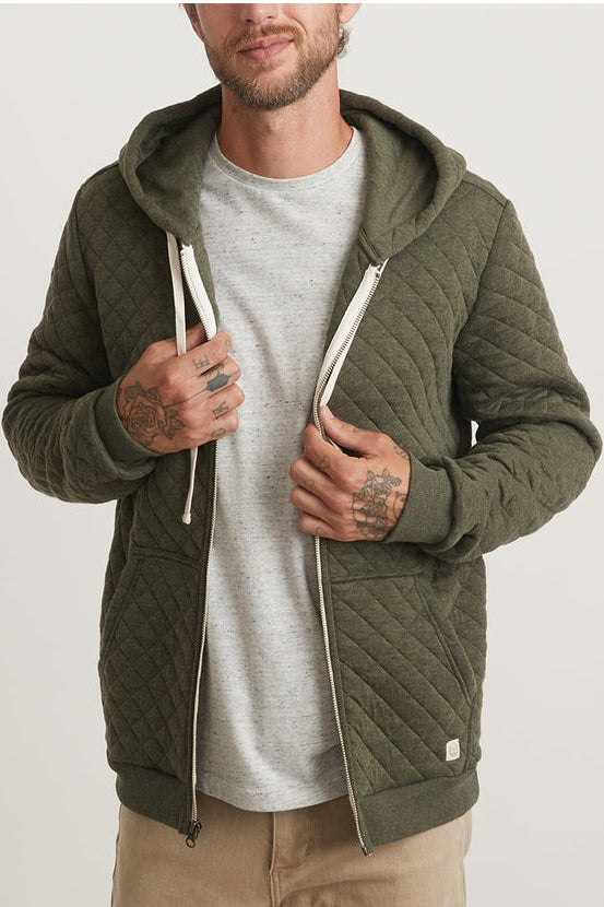 Marine Layer Olive Heather Full Zip Corbet Quilted Hoodie