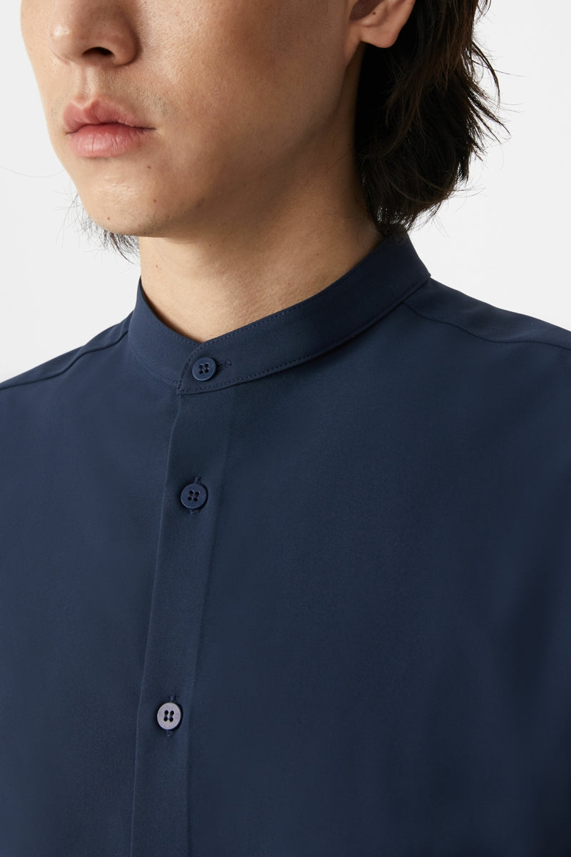 Direct From Brand,FYNE, FYNE Navy Four-way Stretch Stand Collar Long Sleeve Shirt, Blue, Small-40-TagM