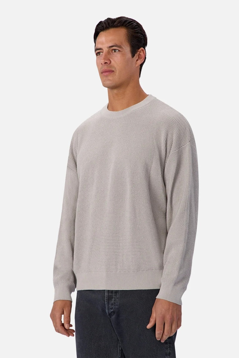 Wholesale,INDUSTRIE AUSTRALIA, INDUSTRIE AUSTRALIA Light Grey Waffle Textured Crewneck Long Sleeve Tee, Grey, Medium-48-TagMLarge-50-TagLExtra Large-52-TagXL