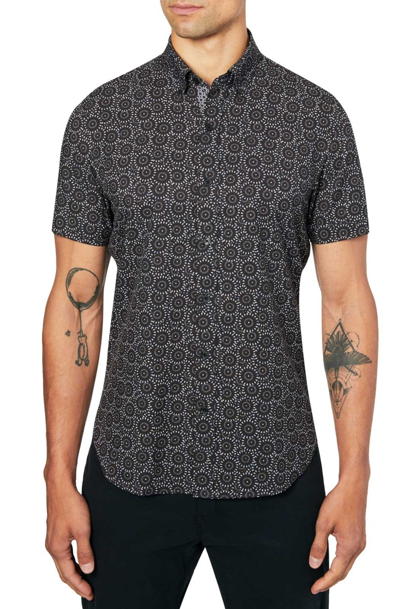 Faire,CON.STRUCT, CON.STRUCT Black Dotted Circles Short Sleeve Shirt, Black, Medium-41-TagMLarge-45-TagL