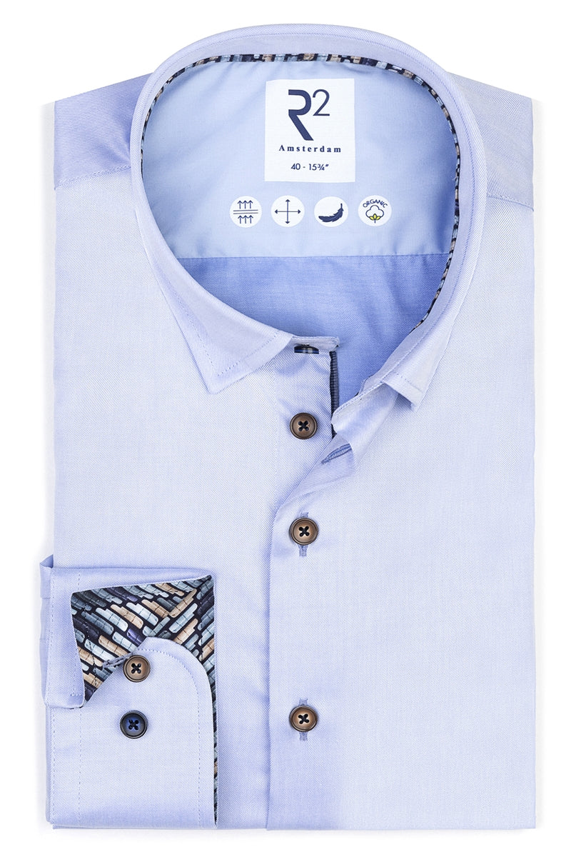Direct From Brand,R2 Amsterdam, R2 Amsterdam Light Blue 2 Ply Organic Cotton Shirt, Blue, Extra Small-38-Tag37