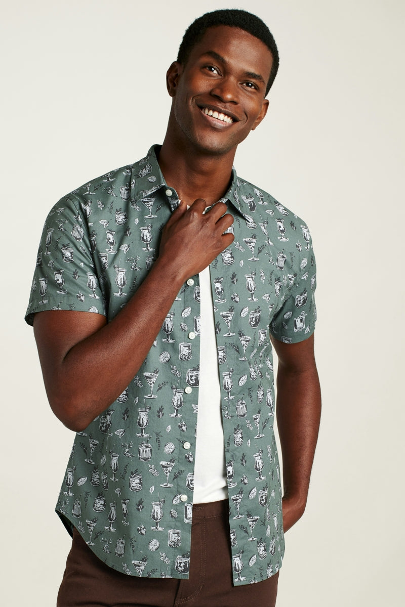 Wholesale,Bonobos, Bonobos Green Tiki Bar Print Stretch Shirt, Green, Extra Extra Large-53-TagXXL