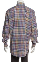 Etro Tan Multi Plaid Print Long Sleeve Dress Shirt