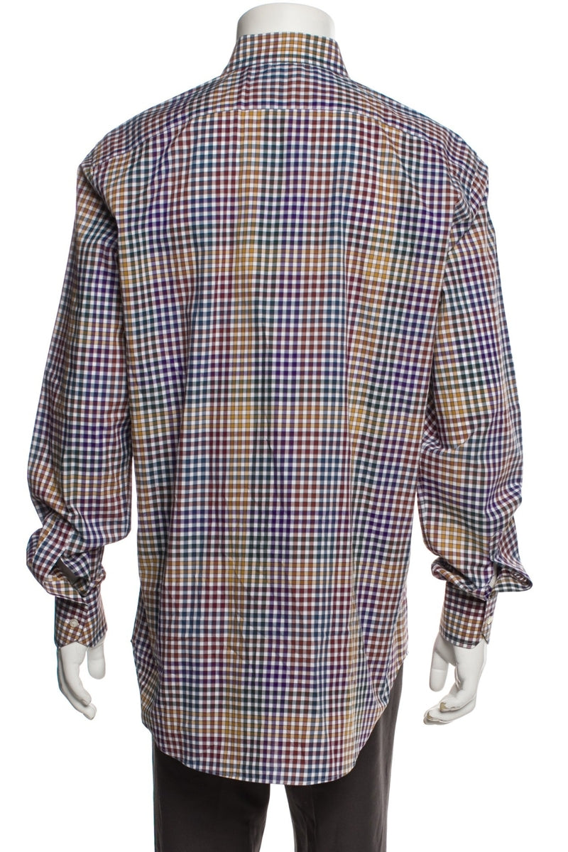 Etro Tan Multi Plaid Print Long Sleeve Dress Shirt