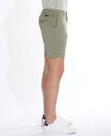 Civil Society Light Olive Stretch Jacquard Microstripe Tailored 7" Shorts With Half Elastic Waistband