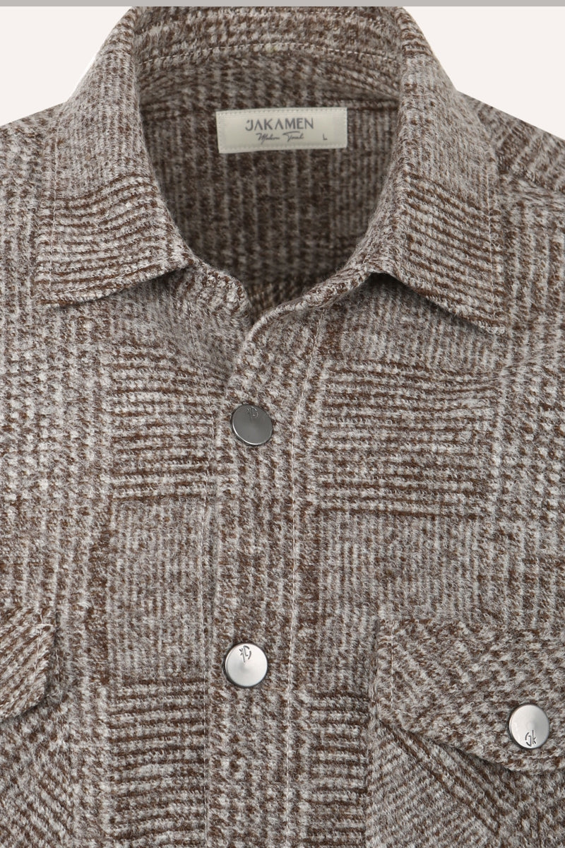 Wholesale,Jakamen, Jakamen Brown Plaid Textured Wool Blend Shacket, Brown, Medium-44-TagM