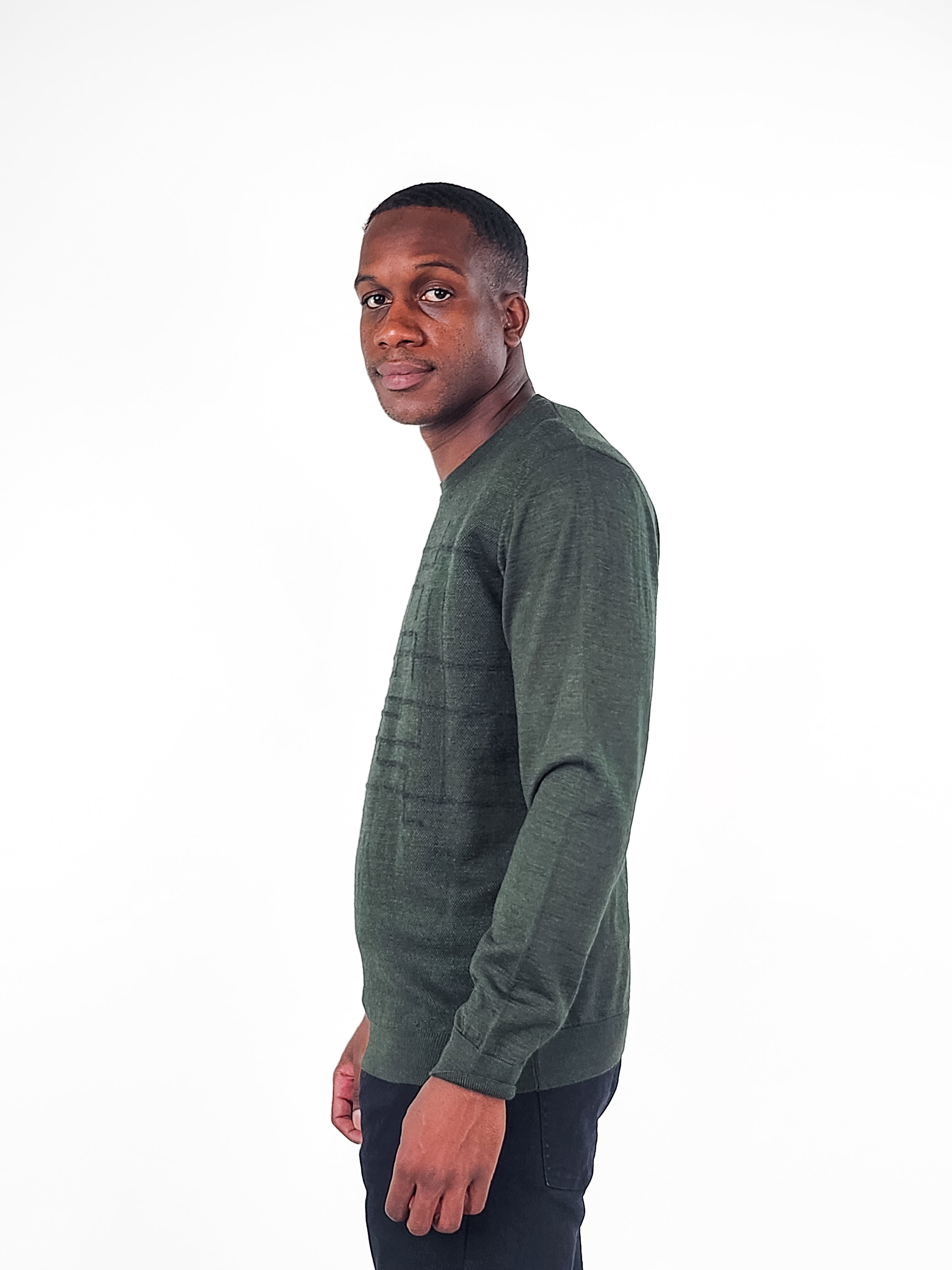 Wholesale,Jakamen, Jakamen Dark Olive Crewneck Textured Sweater, Green, Large-44-TagXL