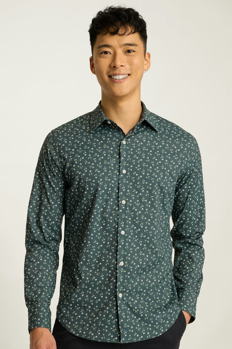 Wholesale,Bonobos, Bonobos Smoky Green Floral Print Slim Fit Shirt, Green, Large-45-TagL