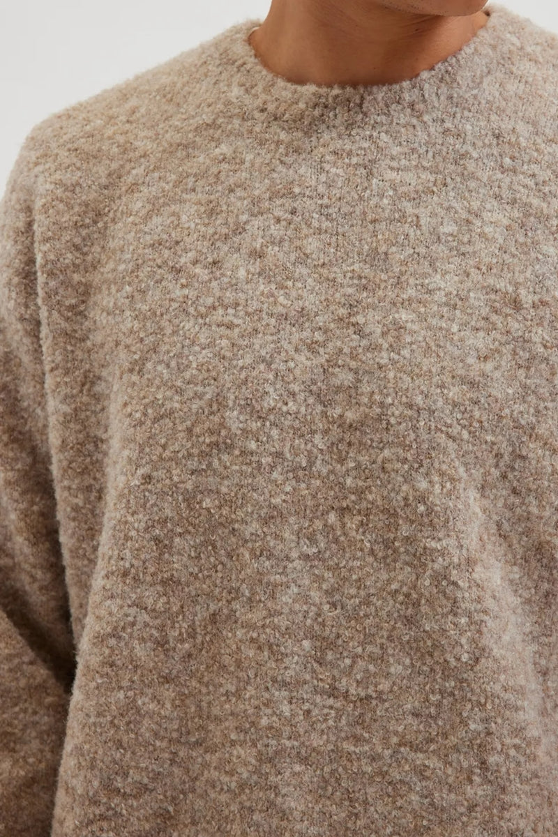 Wholesale,Kuwalla, Kuwalla Beige Boucle Knit Crewneck Sweater, Tan, Extra Large-50-TagXL