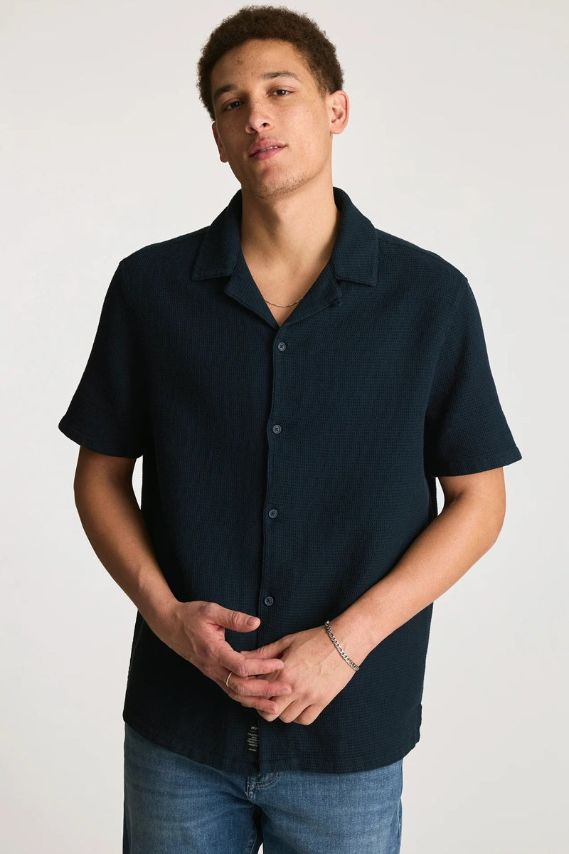 Wholesale,Mavi, Mavi Navy Waffle Knit Camp Collar Shirt, Blue, Extra Extra Large-52-TagXXL