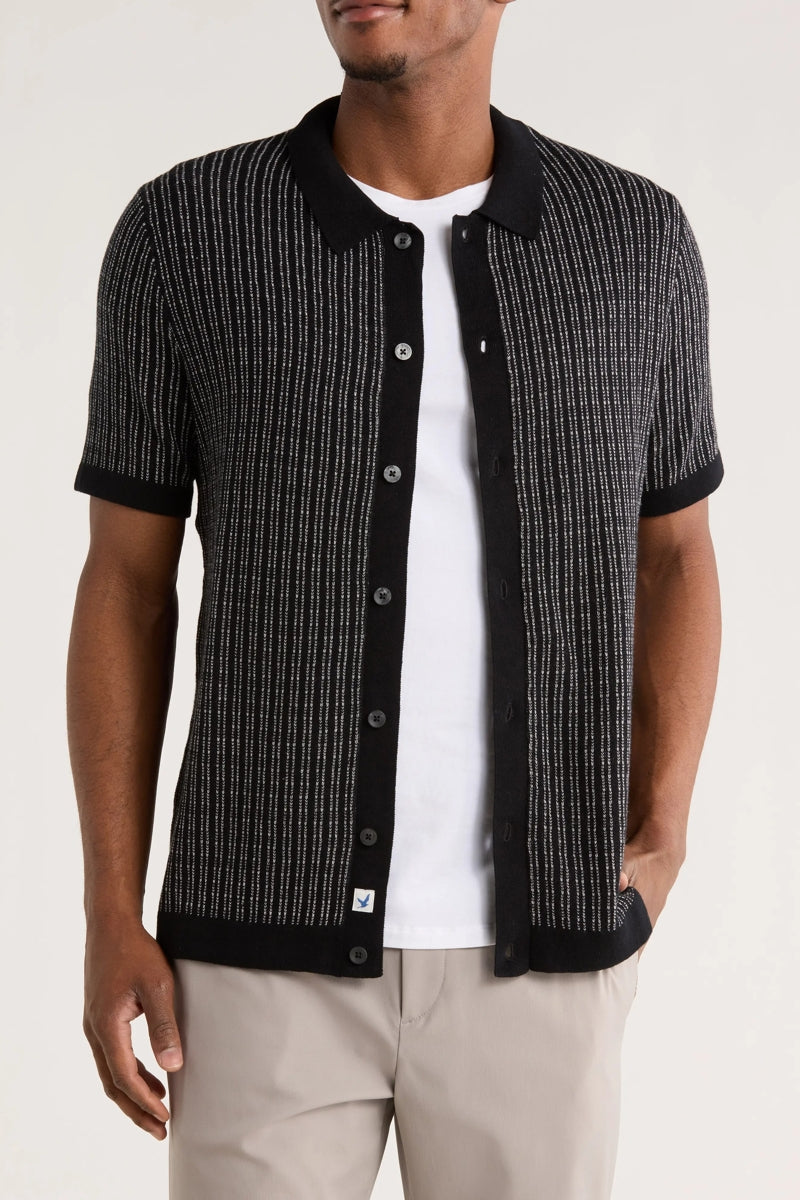 Wholesale,James Campbell, James Campbell Black Knit Stripe Textured Shirt, Black, Extra Large-48-TagXL