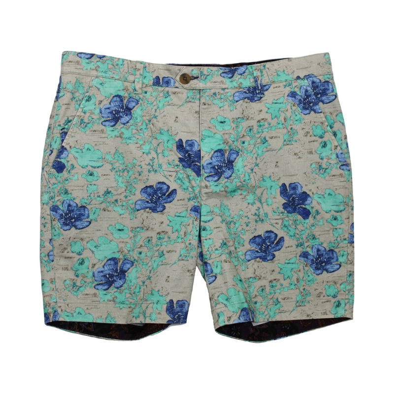 Lords of Harlech Tan/Blue Hibiscus Print 7" Shorts with Printed Contrast Interior