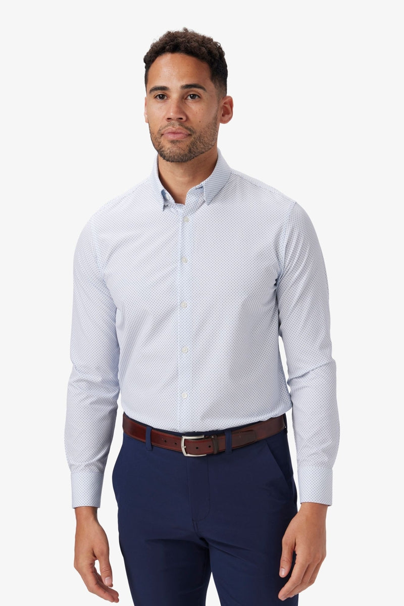 Wholesale,Mizzen + Main, Mizzen + Main White with Blue Plus Print Trim Dress Shirt, White, Small-41-TagSMedium-43-TagMLarge-46-TagLExtra Large-49-TagXLExtra Extra Large-52-TagXXL