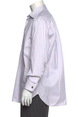 Brioni White/Purple Striped Long Sleeve Dress Shirt