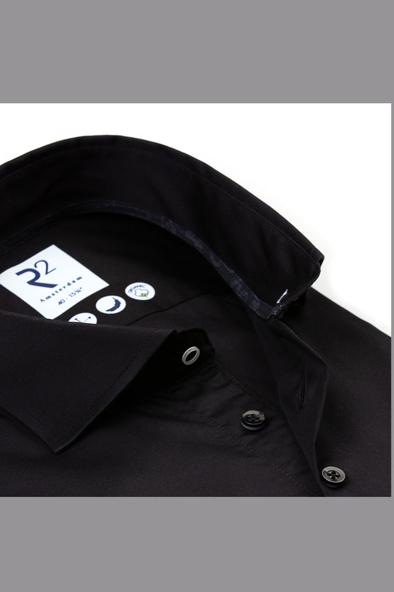 Direct From Brand,R2 Amsterdam, R2 Amsterdam Black 100% Organic Cotton Shirt, Black, Medium-43-Tag40