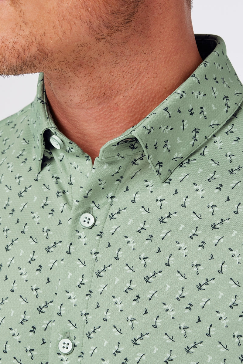 Wholesale,Mizzen + Main, Mizzen + Main Pale Green Floral+Fauna Performance Knit Trim Shirt, Green, Large-46-TagL
