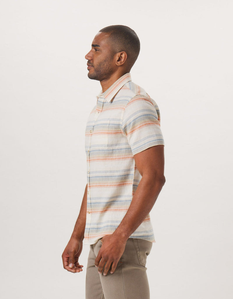 The Normal Brand Beige/Canyon Stripe Freshwater Short Sleeve Button Up Shirt