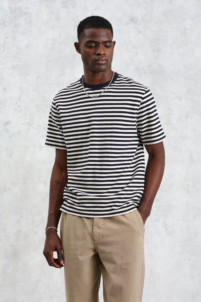 Wholesale,Wax London, Wax London Navy/Ecru Textured Striped Organic Cotton T-Shirt, Blue, Extra Large-46-TagXL