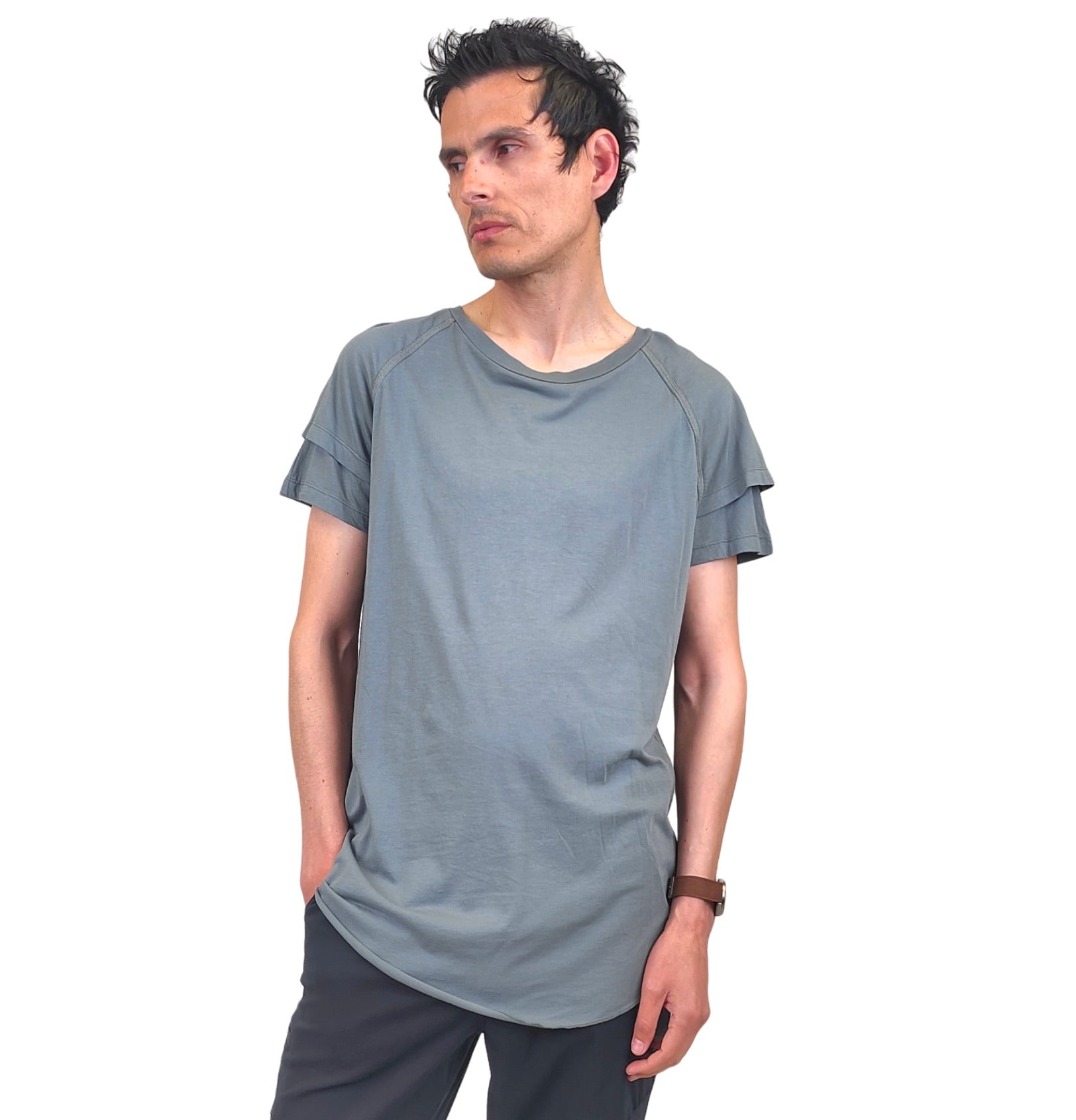 Wholesale,Reese De Luca, Reese De Luca Grey Double Sleeve T-Shirt, Grey, Medium-42-TagM