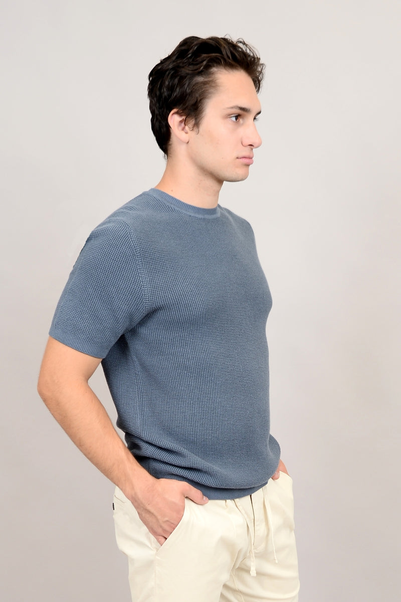 Wholesale,HEDGE, HEDGE Blue Knit Textured Tee, Blue, Extra Extra Large-50-TagXXLLarge-45-TagLMedium-42-TagMSmall-40-TagS